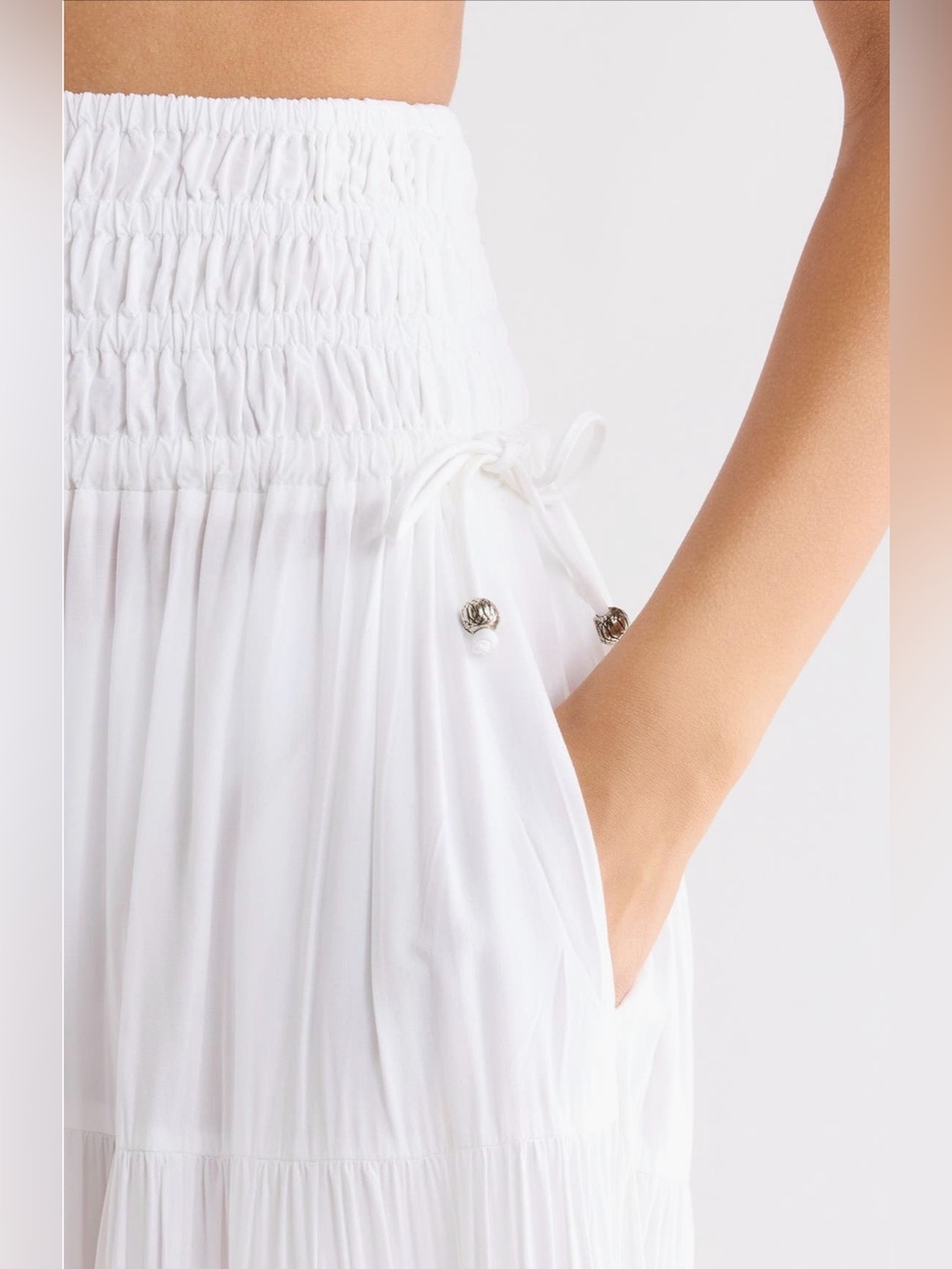NWT Elan White Smocked Cover-Up Maxi Skirt Dress L - Picture 3 of 10